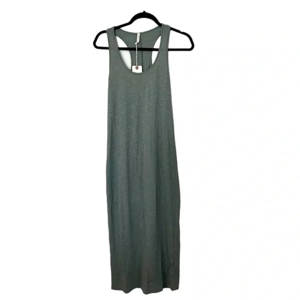 Lanston Women’s Gray Racerback Scoop Neck Midi Dress with Side Slit Size S NWT